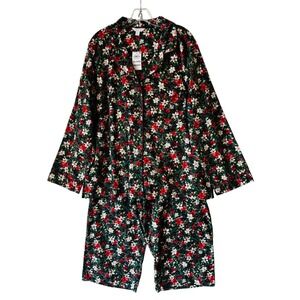 Charter Club Pajama Set Women XXL Green Floral Christmas Poinsettia NWT Holiday